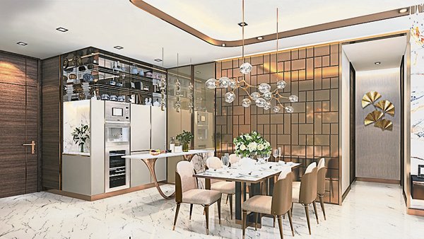 Sinaran服务式公寓饭厅宽敞，一家人可以每天就在这里一起用餐，偶尔还可以展现厨艺，共享拿手美食。
