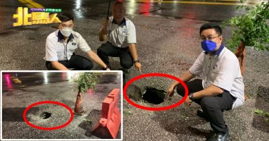 峇眼拉浪红绿灯交界路口 再因一场大雨 爆出新路坑