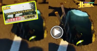北海外环公路 暂关原因曝光 原来路面惊现大路坑！