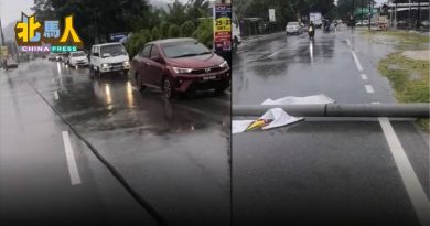 疑暴风雨致电线杆倒塌  交通一度受阻