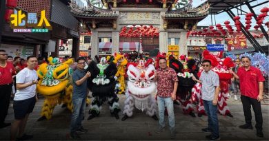 刘关张赵登44尺高空 忠华龙狮团初八拜天公