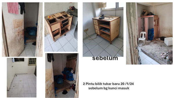 房门、桌子被恶霸租客破坏到面目全非。（图杨雪鹃提供）