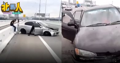 槟二桥2车相撞视频疯传 警：男女司机涉车祸案