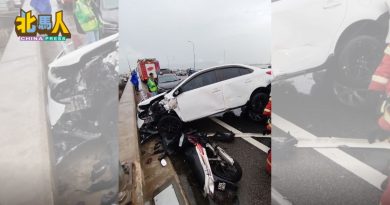 槟大桥3车2摩哆连环撞  一男子脸部受轻伤